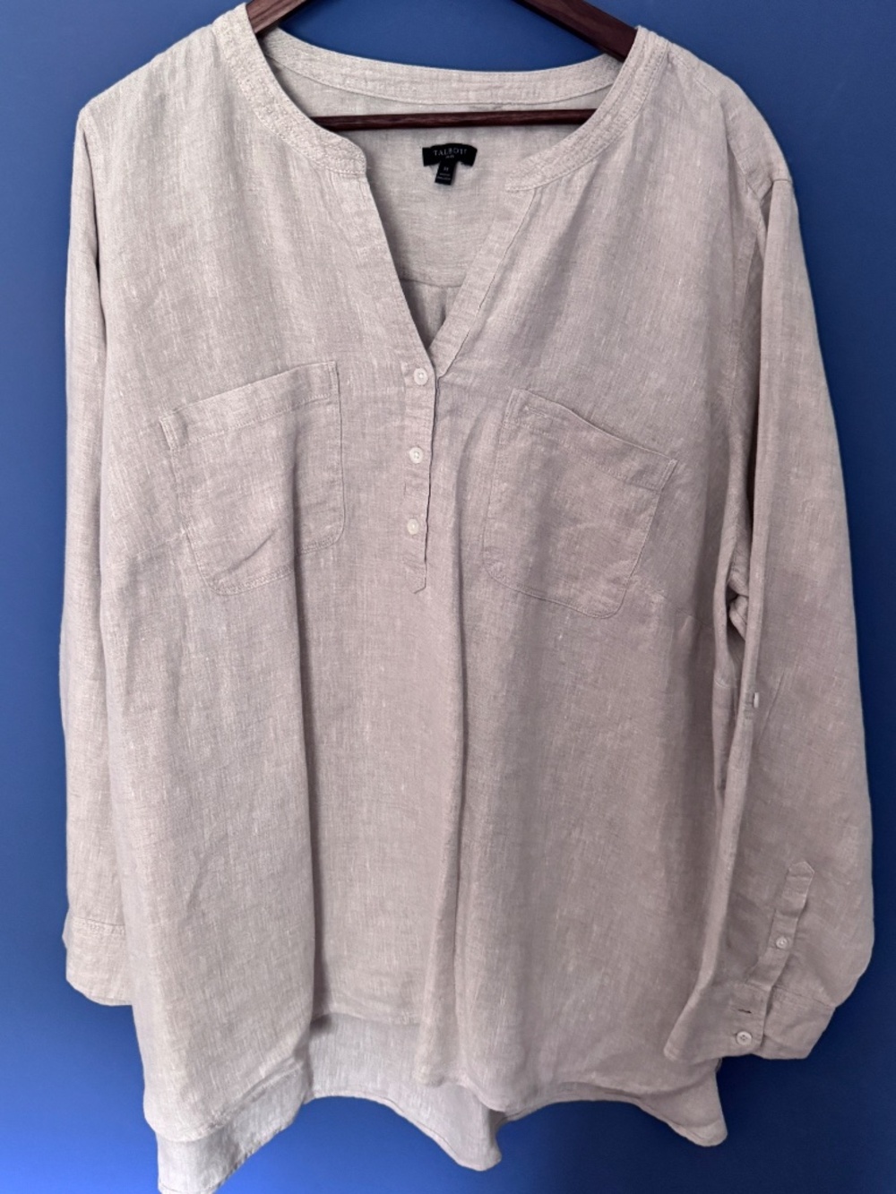 TALBOTS LINEN CAMP SHIRT - CROSS DYE BEIGE 3X EUC
